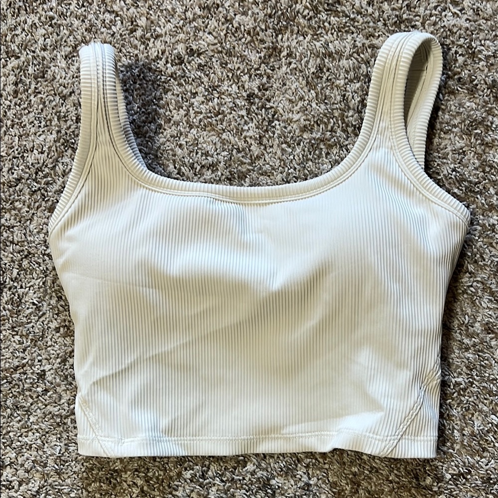 Cream Ribbed long lined bra/crop tank
